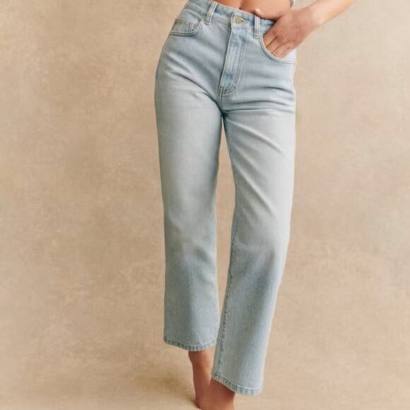 Sezane L'iconique Droit Trousers Jeans Denim Bleach - Size 10 (French size 42) - Picture 2 of 11